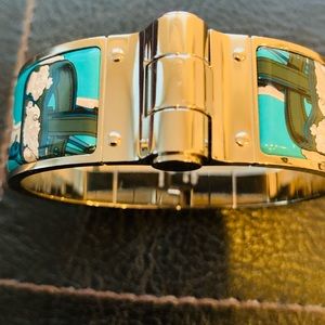 Hermes Charniere Hinged Turquoise, White and Teal Bracelet - GM Size
